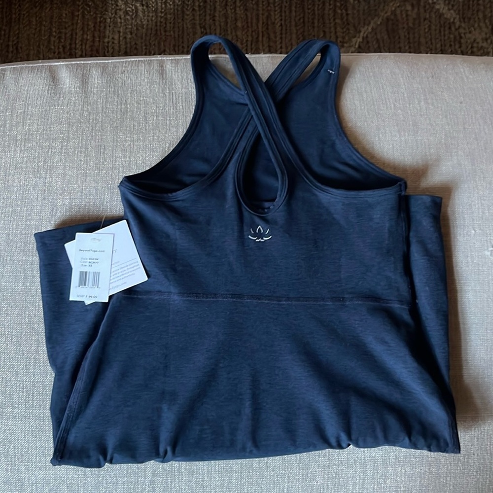 BEYOND YOGA Cross Back Spacedye Under Lock Key Dress Built In Bra Blue